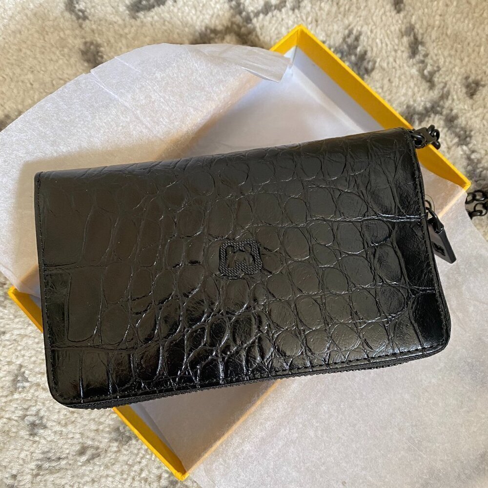 ERIC JAVITS Black leather wallet /clutch  in crocodile pattern NWOT